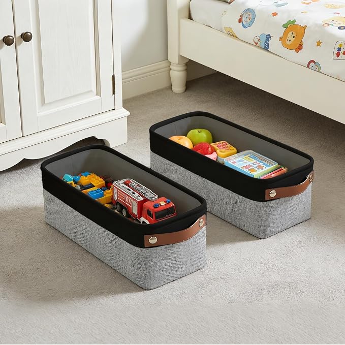Small Fabric Storage Baskets, 15x6x5 inch Narrow Storage Bins 4-Pack Long Storage Basket for Organizing with Handles, Decorative Basket for Closets, Shelves, Toilet Paper, Grey - Image 2