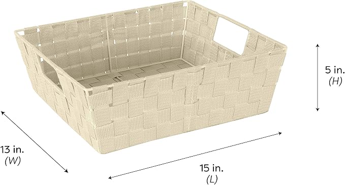 Simplify Large Shelf Woven Strap Tote | Decorative Storage Basket | Built in Handles | Organization | Closet | Bedroom | Bathroom | Nursery | Accessories | Toys | Gifts | 2 Pack | Ivory - Image 8