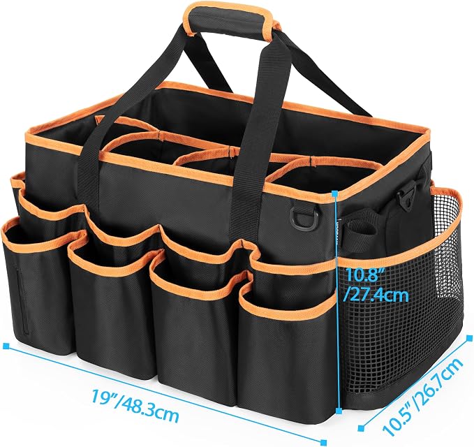 HODRANT Extra-large Wearable Cleaning Caddy with Pad, Handle & Divider | Cleaning Organizer Bag for Clean Products, Housekeeper Tote Car Wash Tools Bag for Detailing Supplies, Bag Only, Orange Edge - Image 6