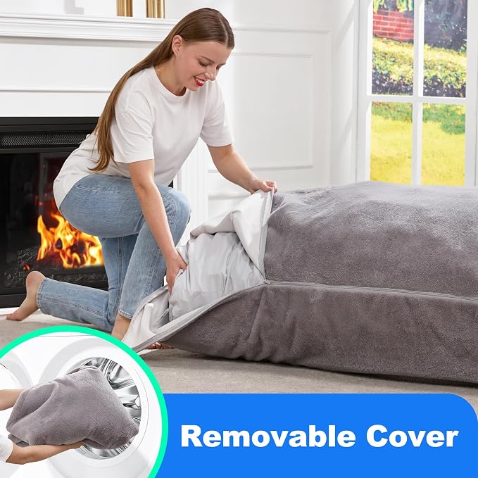 Hobestluk Adult Bean Bag Chair 3 in 1 Convertible Large Bean Bag Sofa | Plush Grey,Machine Washable,Removable Cover,Easy Convert And Install,Floor Bed,For Livingroom Bedroom - Image 7