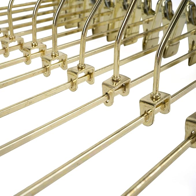 13.8" Gold Metal Pants Trousers Hangers, 60-Pack, Skirts Adjustable Clips Bottom Organization Display Clothes Hanger Display Storage (60 Pack) - Image 4
