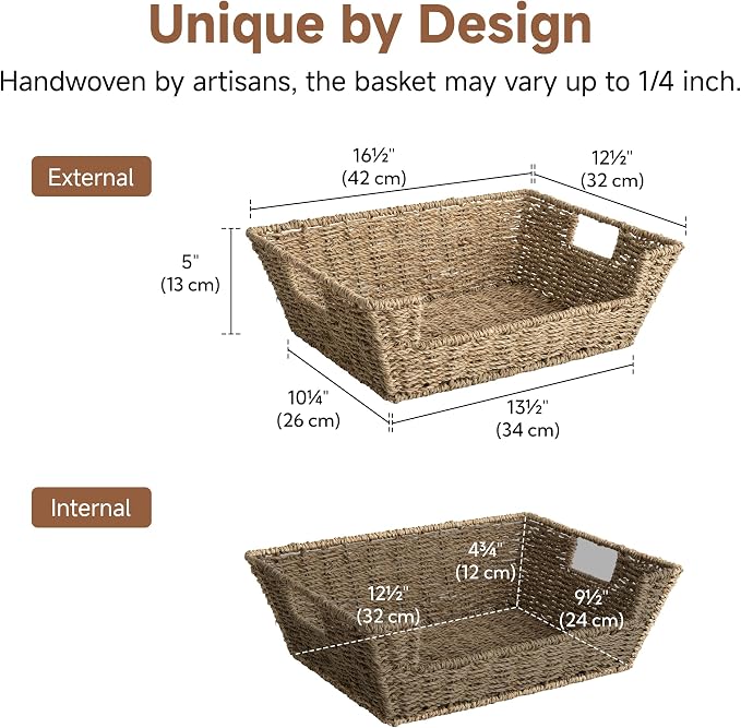 StorageWorks Pantry Baskets for Organizing, Woven Baskets, Seagrass | Pantry Baskets for Patato and Onion Storage, Stackable Wicker Basket Organizer for Shelf, Woven Basket for Storage, 2-Pack - Image 2