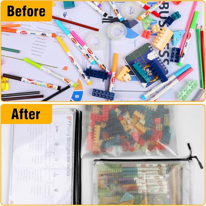 12pcs Large Mesh Zipper Pouch File Bags YOPCDJ Reusable Zippered Pouches for Organizing Classroom, Board Game Storage, Puzzle Bags Black - Image 4