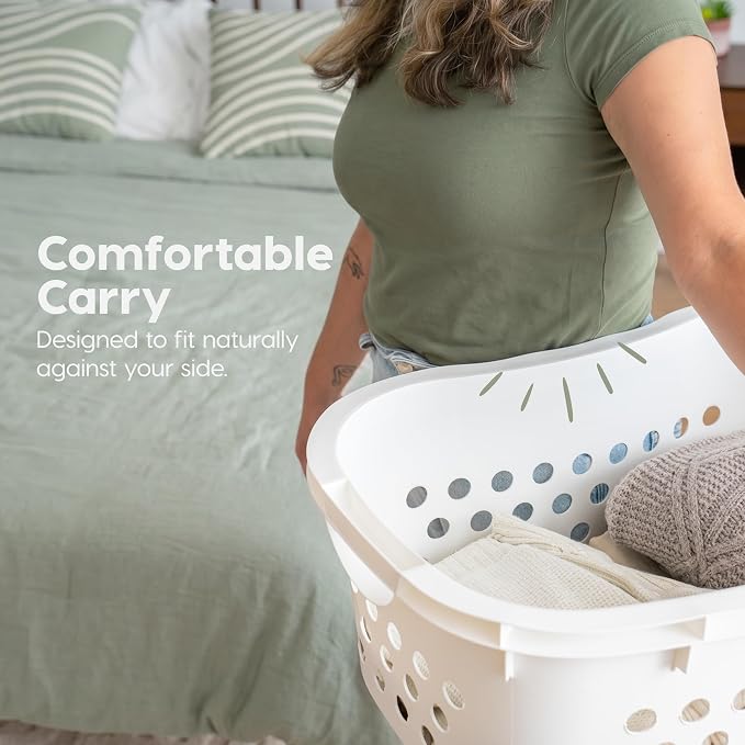 IRIS USA Plastic Laundry Basket 1.5 Bushel (50L), Built-In Handles, White | Clothes Hamper with Ventilation Holes, Reinforced Rim, Hip Hold Design, Large capacity - Image 5