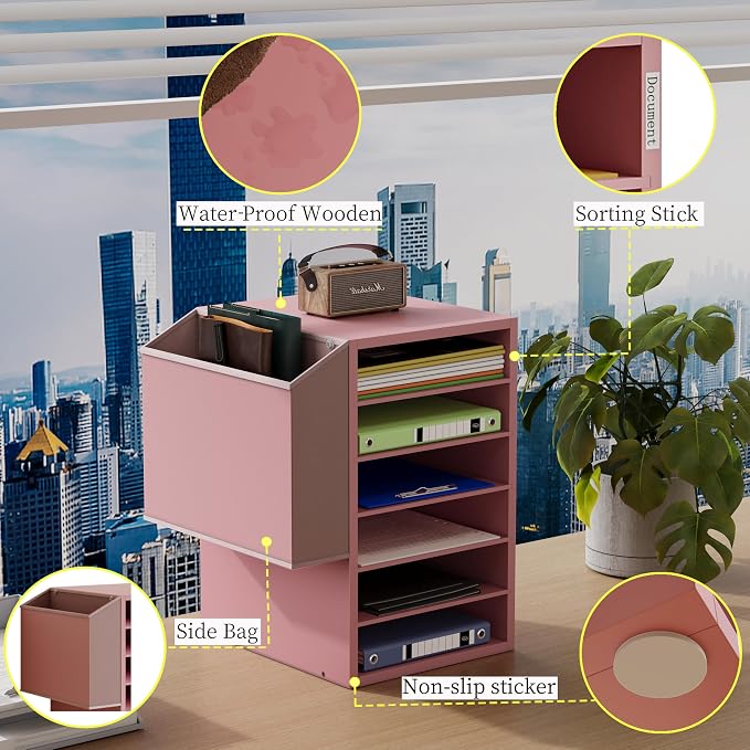 Unionly 6 Tier Adjustable Mail Sorter,Wood Paper Organizer for Class,Office | Office Mailbox with name slot,Literature Organizer with side pocket,Wooden File Storage Organizer for school,classroom,office - Image 6