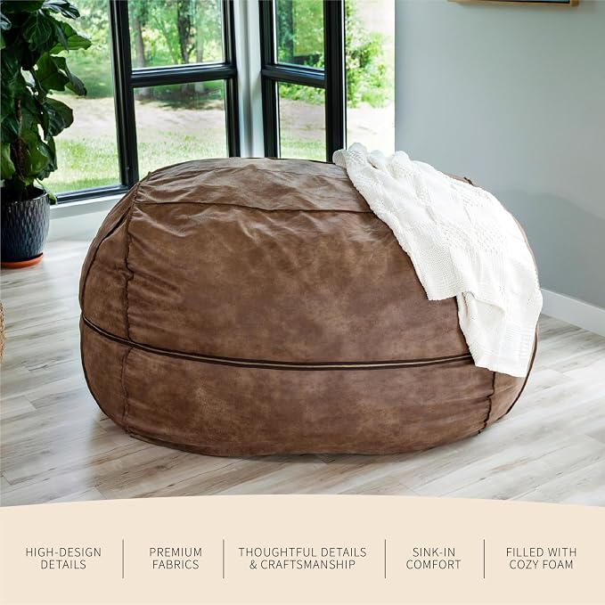 Big Joe Fuf 8Ft Giant Foam Bean Bag Chair, Oversized Couch with Removable Cover for Kids, Teens, Adults, Coffee Soft Vegan Leather, 8 Foot | Premium Shredded Foam Filled, Soft Vegan Leather, Adult-Sized Comfortable Seating, Supports Up to 300 lbs - Image 6