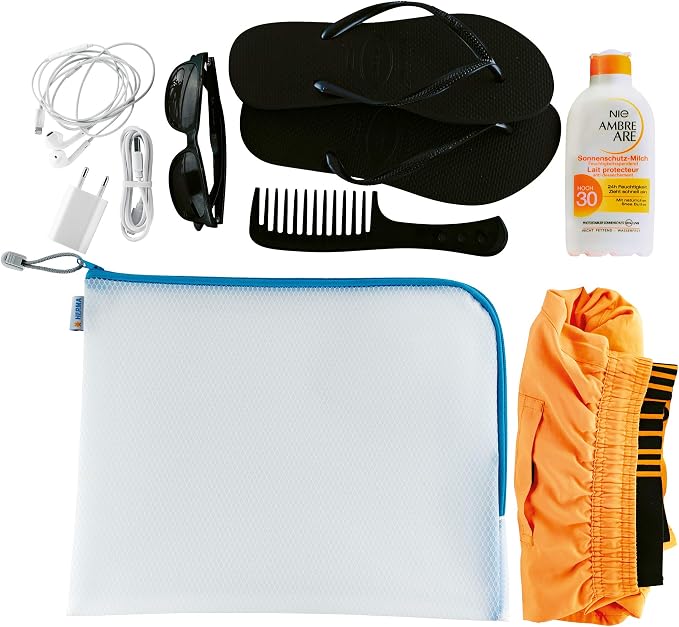 HERMA 20015 Zip Document Bag A4, transparent (36 x 28 cm) large zippered mesh pouch with zipper for laptop, tablet, books, papers, toys, clear storage wallet with zipper in blue - Image 2