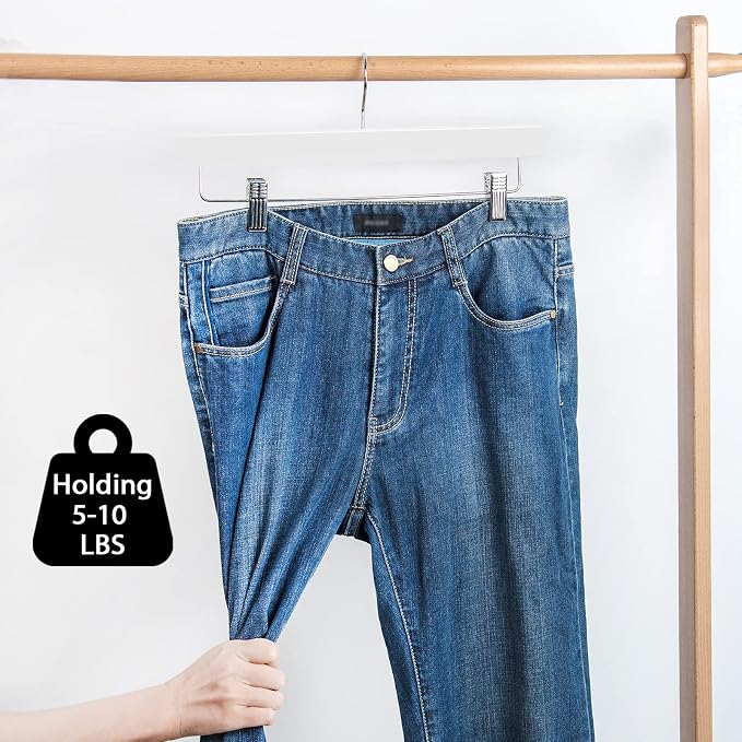 Nature Smile Deluxe Wooden Pants Hangers, White, Pack of 28 | Solid Wood Bottom, Jeans Hanger, Skirt Hanger, 2-Adjustable Clips - Image 5