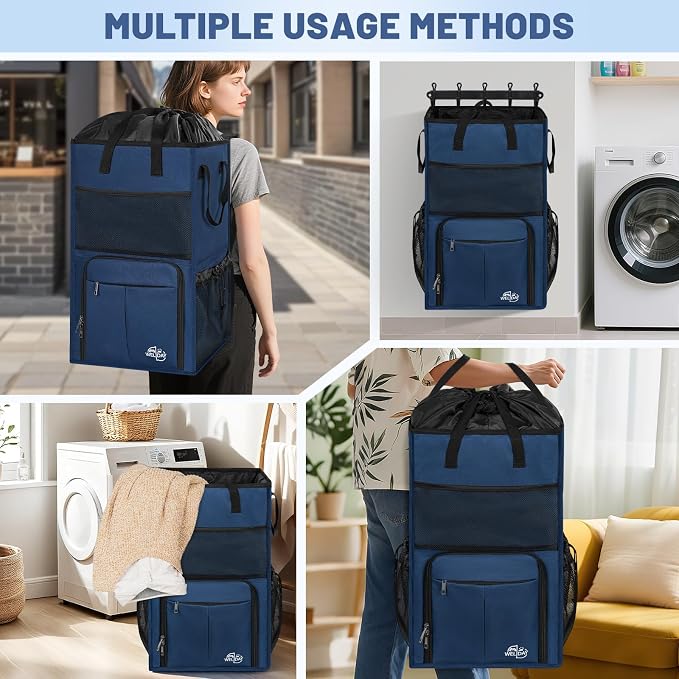 Large Laundry Backpack Bag with 3 Sizes Mesh Wash Bags Total 170L | 2 in 1 Laundry Hamper Basket with Shoulder Straps, Freestanding Laundry Bag for College Dorm, Laundromat, Apartment - Image 5
