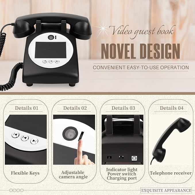 Video Audio Guest Book Wedding Phone,1080P HD Video Phone Guestbook, Preserve Your Special Occasions, Ideal for Wedding Bridal Shower, Birthday, Graduations, Baby Shower(Black) - Image 2