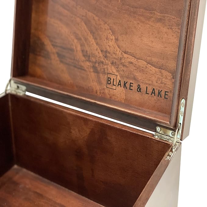 Blake & Lake Large Box with Hinged Lid - Wood Storage Box with Lid - Wooden Keepsake Decorative boxes with lids (Dark Oak) - Image 6