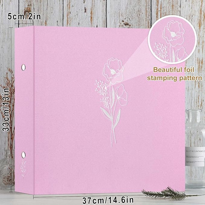 Lanpn 12x12 inch Scrapbook Photo Album, Linen Cover Archival Acid Free Top Load 3 Ring Binder Folder Photo Book 12 x 12 with 30 Plastic Sleeves 60 Pages (Pink) - Image 2