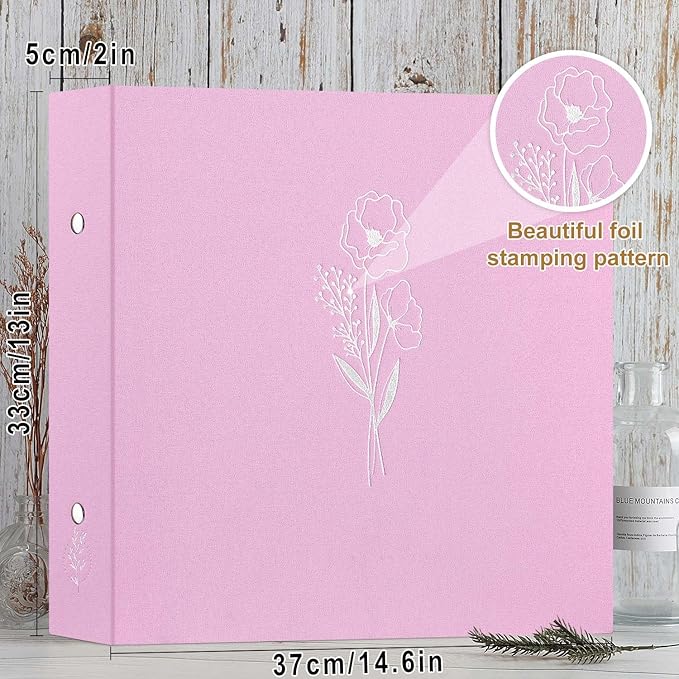 Lanpn Scrapbook Photo Album 12x12 2 Packs, Linen Cover Archival Acid Free Top Load 3 Ring Binder Folder Photo Book 12 x 12 with 30 Plastic Sleeves 60 Pages Pink - Image 2