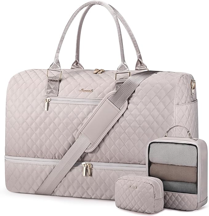 LOVEVOOK Travel Duffle Bag for Women, Weekender Overnight Bag with Shoe Compartment, Carry on Bag with Toiletry Bag, Gym Duffel Bag with Wet Pocket, Hospital Bags for Labor and Delivery 3 Pcs Set by LOVEVOOK
