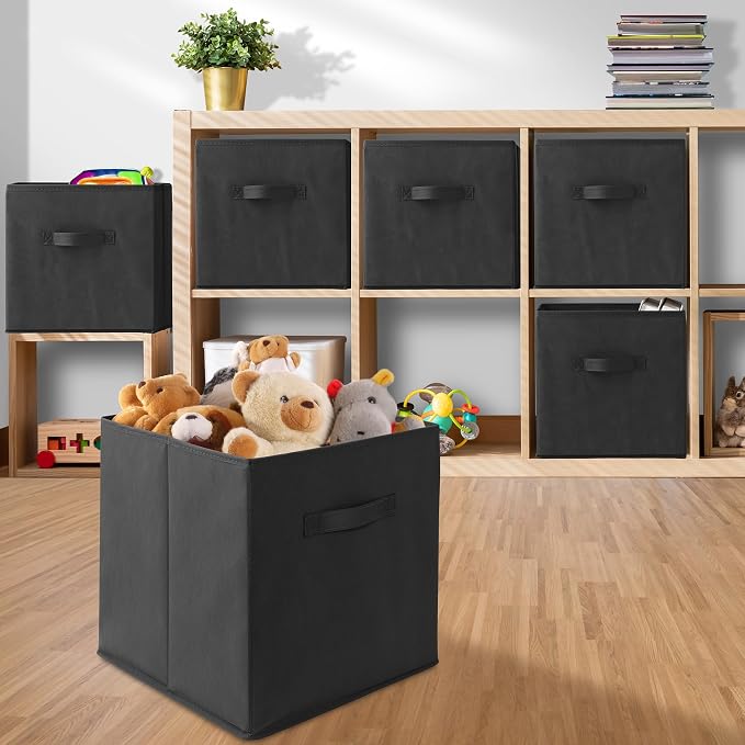 Casafield Set of 12 Collapsible Fabric Cube Storage Bins, Black - 13" Foldable Cloth Baskets for Shelves, Cubby Organizers & More - Image 5