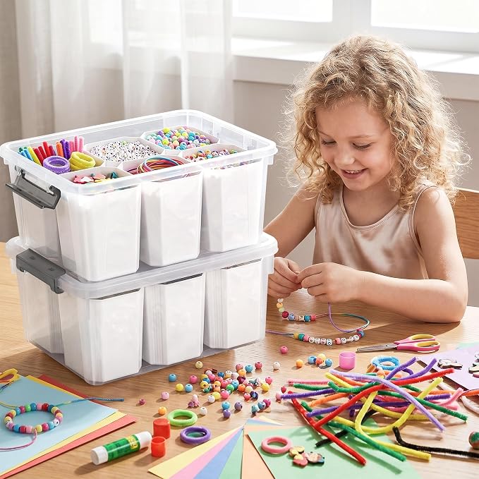Citylife 17 QT Plastic Storage Bins Clear Storage Box with Lids Multipurpose Stackable Storage Containers for Organizing Tool, Craft, Crayon, 2 Packs - Image 3