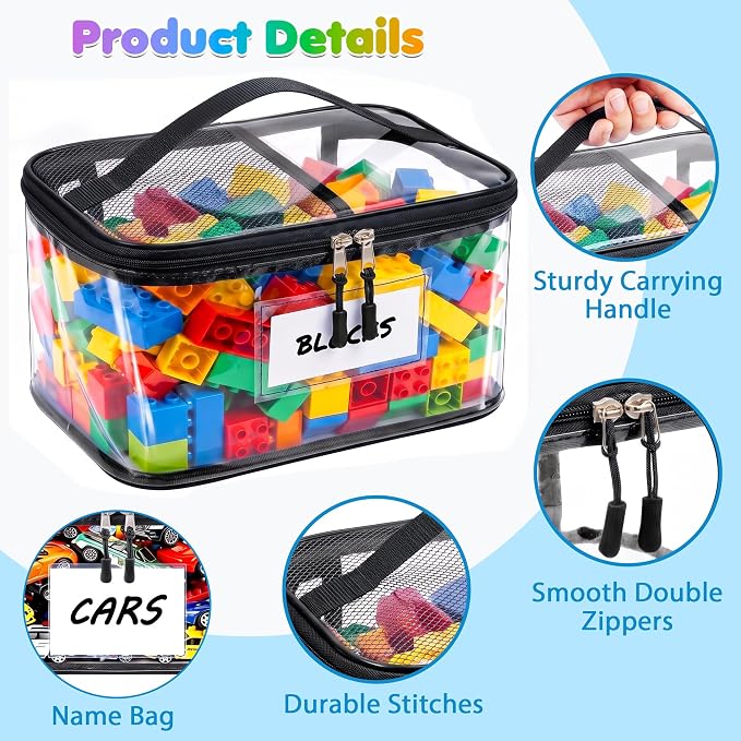 6-Pack Extra Large Clear Toy Storage Bags Transparent Waterproof With Zippers & Labels Durable Reusable Organizer for Blocks,Puzzles & Games - Image 3