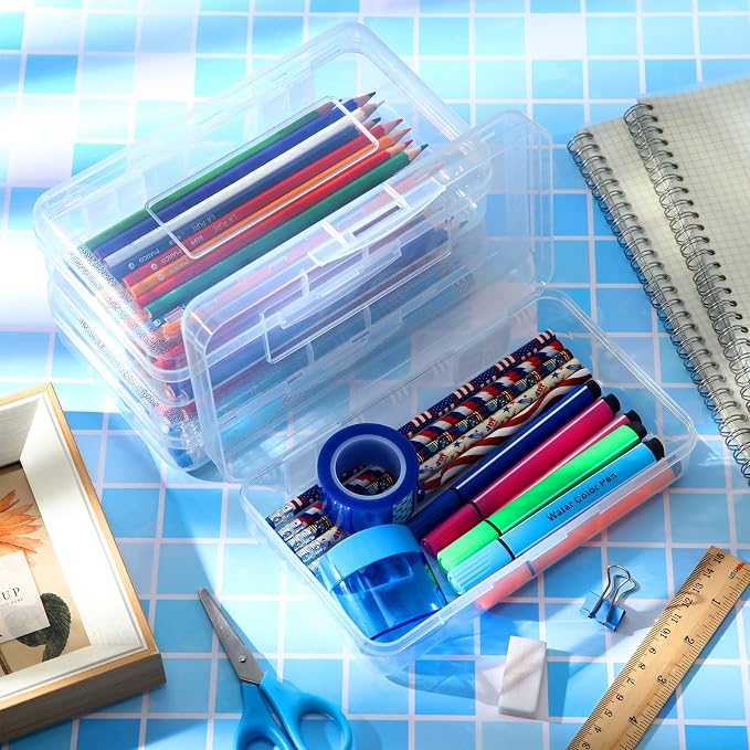 Fainne 24 Pack Clear Plastic Pencil Box,Transparent | Stackable Organizer for School Supplies, Large Case for Crayons Markers, Snap-lid Keeps Stationery Secure, Bulk Set - Image 3