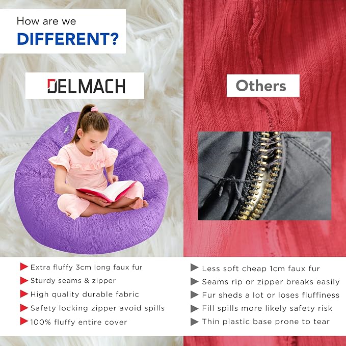 Bean Bag Stuffed Animal Storage Chair Cover (No Filler) for Kids and Adults. Extra Large Bird's Nest Beanbag Memory Foam Soft Premium (Purple (Faux Fur), 3ft (Cover Only)) - Image 4