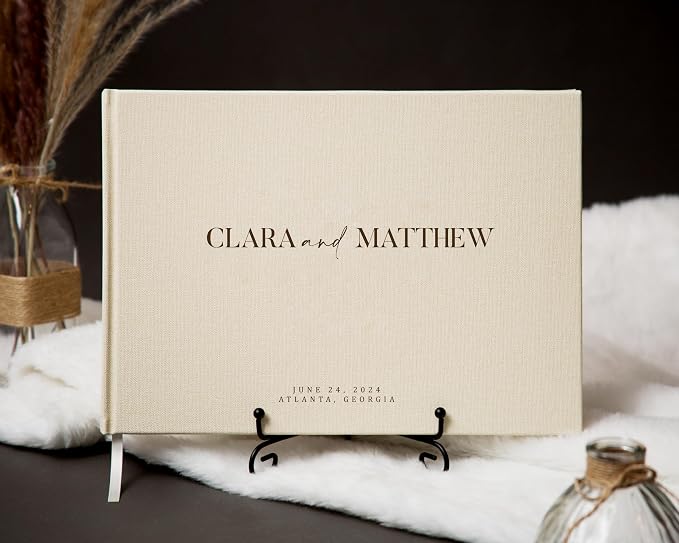 Personalized Guest Book - 11.5" x 8.5" Premium Custom Guest Signing Book with Bookmark and Blank Pages for Wedding Reception Table Decoration Engagement Birthday Party Event, Cream - Image 3