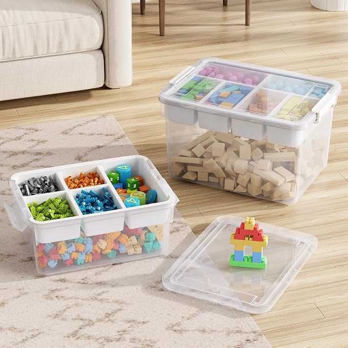 80Qt Stackable Storage Bins with Lids Trays Craft Box Organizers, 4Pack,WH | Clear Plastic Latching Boxes Organizers with Dividers Portable Containers for Arts & Crafts, Home Office Classroom Car Trunk - Image 5