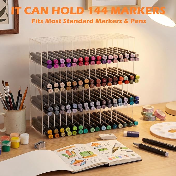 Colingmill Acrylic Marker Organizer for 256 Markers, Extra Large Art Marker Storage Rack for Desk, Back to School Supplies Durable Desk Storage for Artists Teachers Students Office(Medium) - Image 4