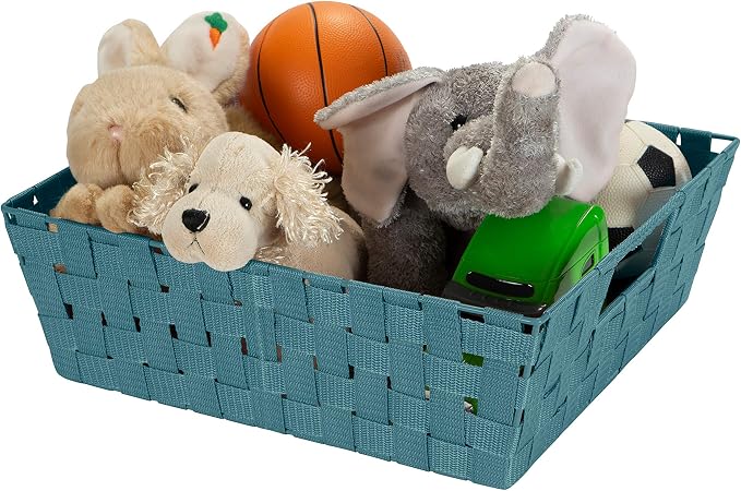Simplify Large Shelf Woven Strap Tote | Decorative Storage Basket | Built in Handles | Organization | Closet | Bedroom | Bathroom | Nursery | Accessories | Toys | Gifts | 1 Pack | Sapphire - Image 7