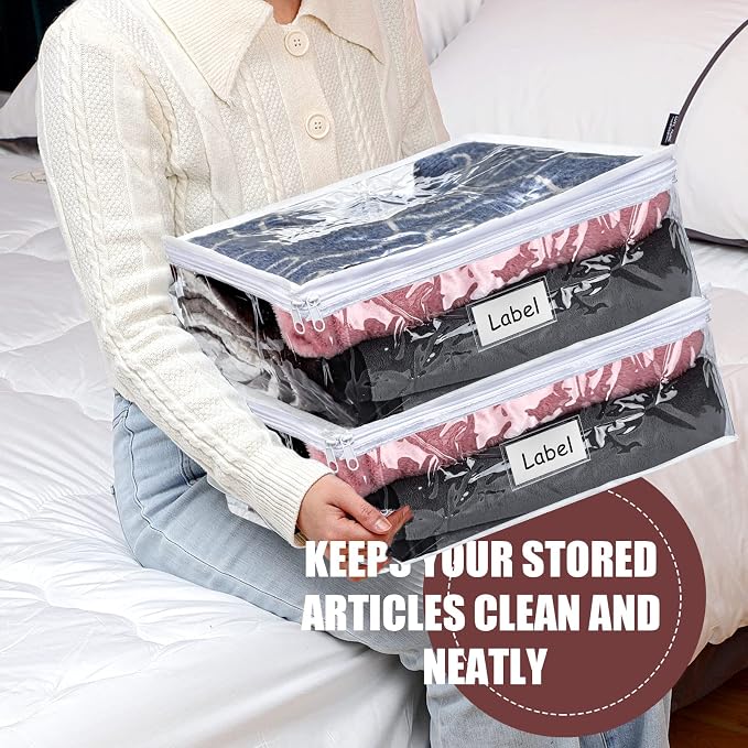 6pcs Clear Zippered Storage Bag Plastic Individual Sweater Storage Bag with Zipper Label Closet Clothing Organizer for Blanket Clothes Bed Sheet Comforter Quilt Pillow(23.6 x 19.7 x 9.8 Inch) - Image 4