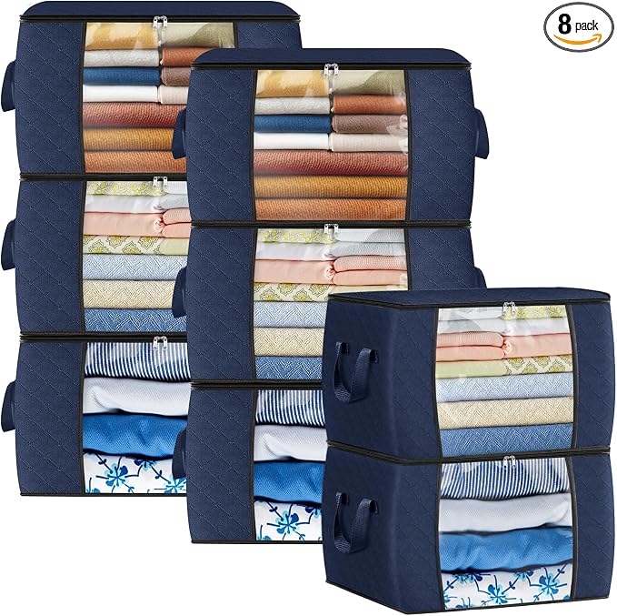 90L Clothes Storage, Foldable Thick Fabric Blanket Storage Bags | Foldable Containers with Zippers,Window and Handles for Organizing Bedroom, Closet, Comforter, Bedding,Dorm essentials by Fabtotes