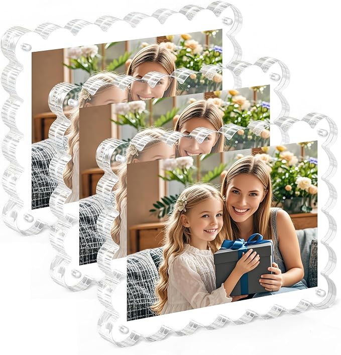Chivalral 5x7 Magnetic Acrylic Frames 3 Pack,10+10mm Desktop Displays | Patented scalloped edge design,double-sided view,vertical/horizontal display,for home,office,exhibition Holiday Gift Set by Chivalral