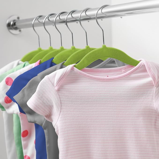 Casafield 100 Velvet Baby Hangers - 11" Size for Infant & Toddler Clothes - Lime Green - Image 6