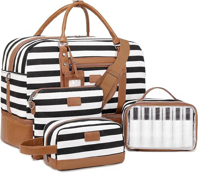 4PCS Weekender Bags for Women Large Overnight Weekend Travel Duffel Bags | Travel Bag Carry-on Tote Hospital Bag with Shoe Compartment Crossbody Toiletry Bag for Travel Business Gym Water Resistant by Wogarl