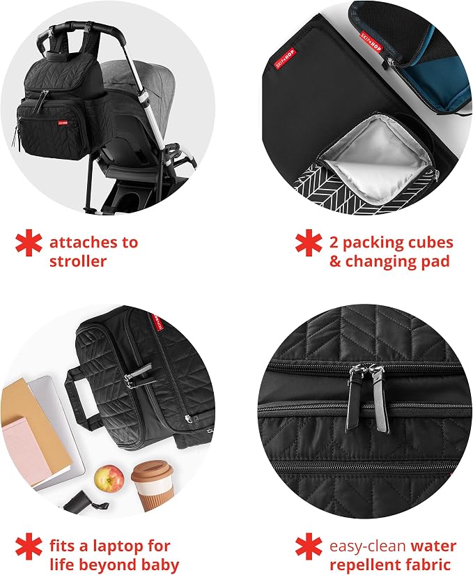 Skip Hop Diaper Bag Backpack: Forma, Multi-Function Baby Travel Bag with Changing Pad & Stroller Attachment, Sage - Image 3