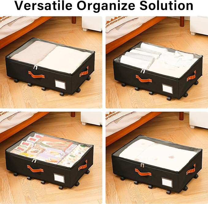 Freebat Under Bed Storage with Wheels 2 Pack, Underbed Container | 7.5 inch Height Under Bed Drawers with Clear Lid Cover, Storage Bag Box with Visiable Window for Clothes, Bedsheet, Pillow - Image 7