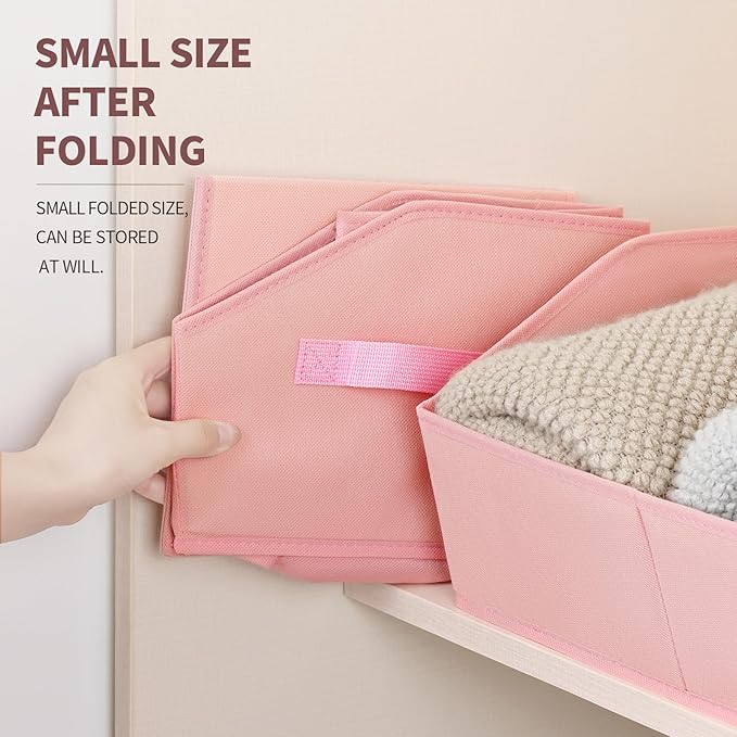 Storage Bins for Shelves - Large Trapezoid Closet Shelf Organizer, Fabric Organization Bins with Handles, Storage Baskets for Clothes, Towel, Purse, 6 Pack, Pink - Image 4