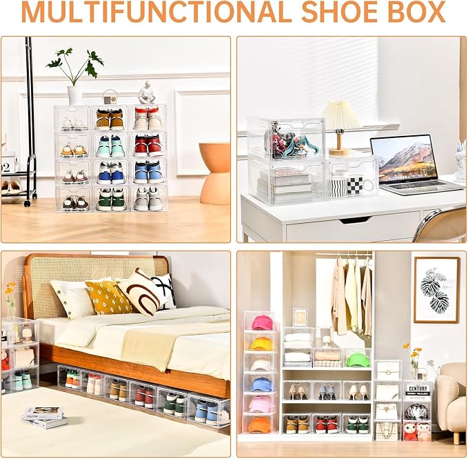 INSTY 6 Pack Large Shoe Storage Box, Clear Shoe Storage Organizer with Magnetic Door, Stackable,Shoe Containers For Display Sneakers, Easy Assembly, Fit up to US Size 12, Clear - Image 6