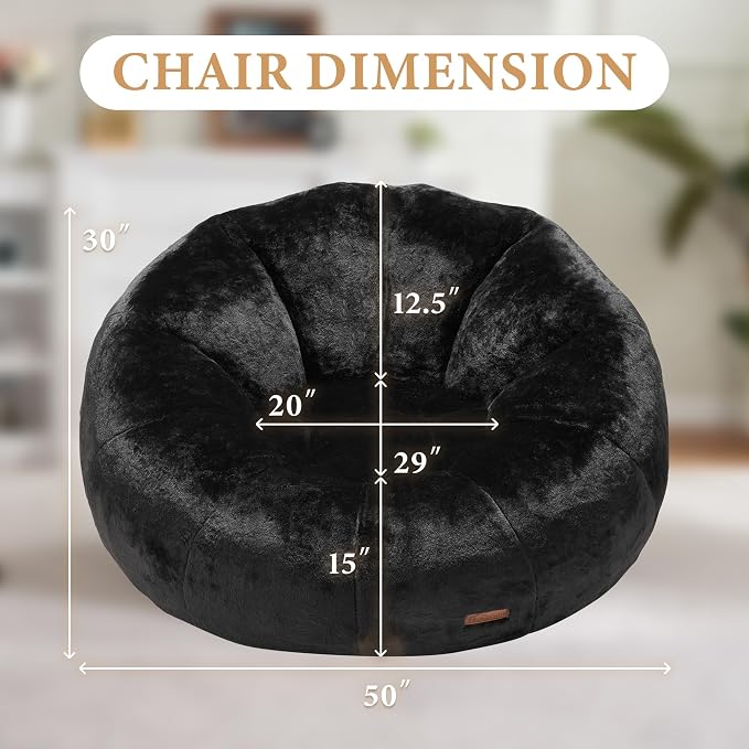 Hobestluk Large Bean Bag Chairs for Adults Donut-Shaped Giant Sofa Lounge | Black, Oversized Bean Bag Chair with Faux Fur Cover Foam Filling Cozy Lounger for Bedroom Living Room Reading - Image 2