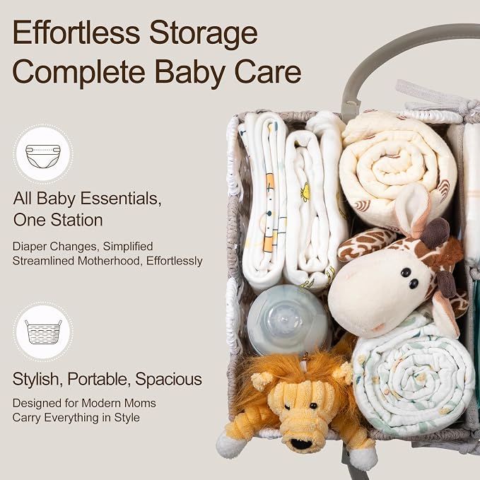 HBlife Large Baby Diaper Caddy, Paper Rope Storage Baskets Nursery Bin with Removable Divider, Portable Car Organizer for Diapers, Baby Shower Gifts, Newborn Essentials Must Haves - Image 4