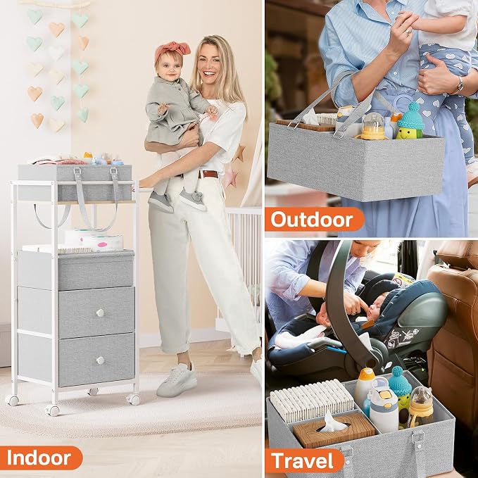 3In1 Modanais Baby Diaper Caddy Organizer Cart with Drawers, Light Gray | Rolling Storage Cart, Removable Diaper Caddy, Detachable Dividers - for Crib, Bedroom, Art & Craft Organizer - Image 5