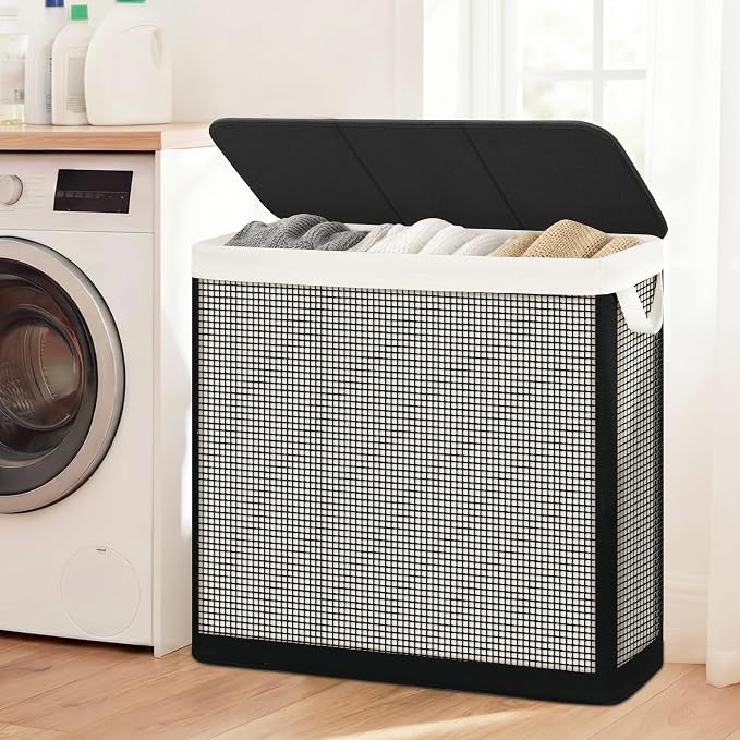 STO STO 3 Section Laundry Hamper with Lid, 180L Steel-Frame 3 Compartment Laundry Sorter with Removable Washable Liner, Breathable Large Laundry Basket for Bedroom, Bathroom, Laundry Room, Dorm - Image 8