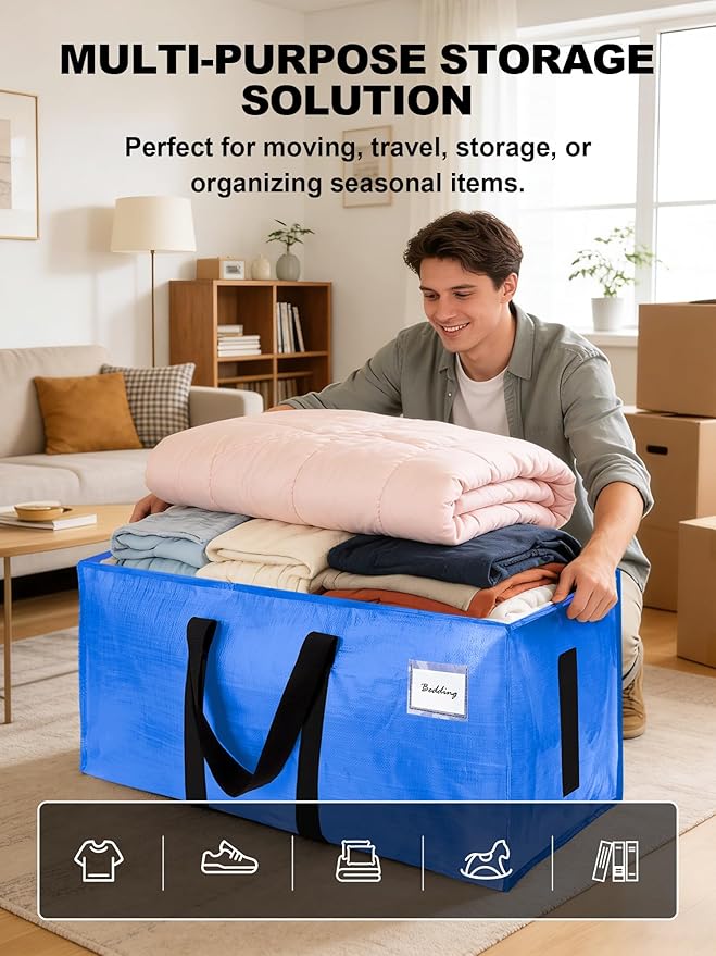 HOMESURE Supports 200lbs Heavy Duty Moving Bags - Strong Zipper & Wrap-Around Handles - Water-Resistant Storage Totes, Durable Alternative to Moving Boxes - 8 Pack - Sky Blue - Image 4