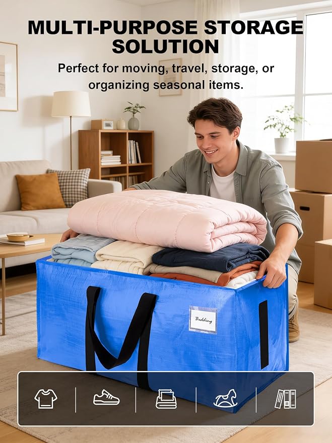HOMESURE Supports 200lbs Heavy Duty Moving Bags - Strong Zipper & Wrap-Around Handles - Water-Resistant Storage Totes, Durable Alternative to Moving Boxes - 4 Pack - Sky Blue - Image 4