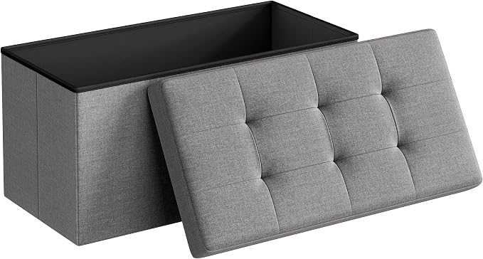 SONGMICS MAZIE Collection - 30 Inches Folding Storage Ottoman Bench, Ottoman Foot Rest, End of Bed Bench, Storage Chest, Load 660 lb, for Living Room, Bedroom, Entryway, Light Gray ULSF47G by Unknown