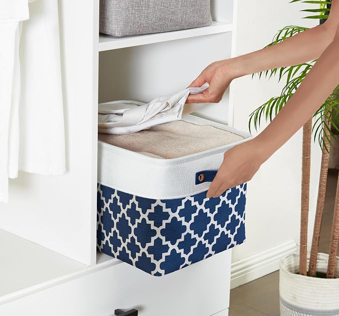 DECOMOMO Storage Bins, Large Fabric Storage Baskets for Shelves 3 Pack | 15 x 11 x 9.5 inches Decorative Linen Closet Organizers with Handles (Blue Patterns) - Image 3