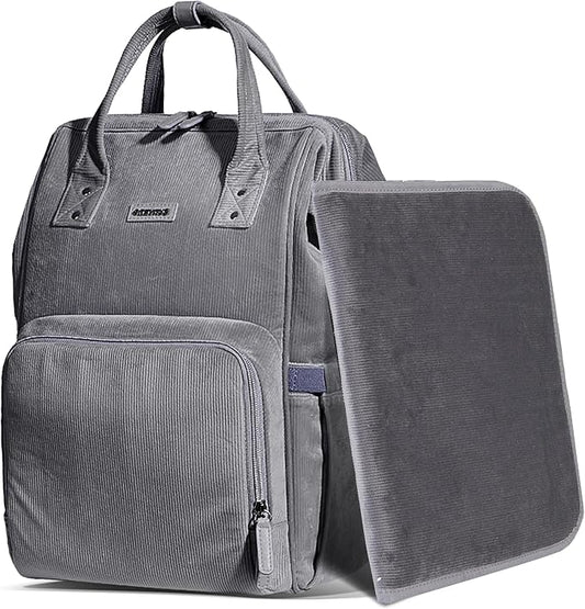 SUNVENO Velvet Stitching Diaper Bag Backpack Large Capacity Tote Shoulder Nappy Bag Organizer for Baby Care with Insulated Pockets,Waterproof Fabric, Grey by SUNVENO