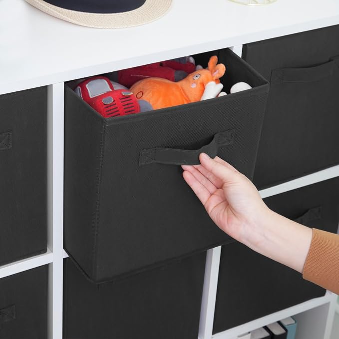 Storage Cubes, 11 Inch Cube Storage Bins, Set of 4, Fabric Foldable Storage Bins With Handles, Closet Storage Organizer Bins, Cubby Clothing Storage Baskets for Shelves, Black - Image 3