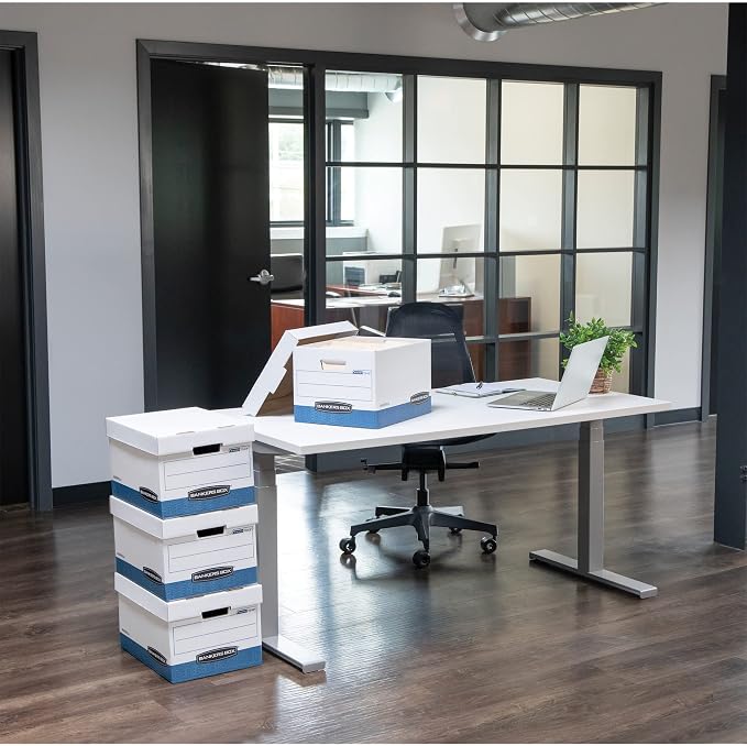 Bankers Box 4-Pack HANG'N'STOR Medium-Duty File Box, Letter/Legal, FastFold | Move hanging folders straight into storage - no unpacking needed - with plastic channels, FastFold setup, and secure lids. - Image 3