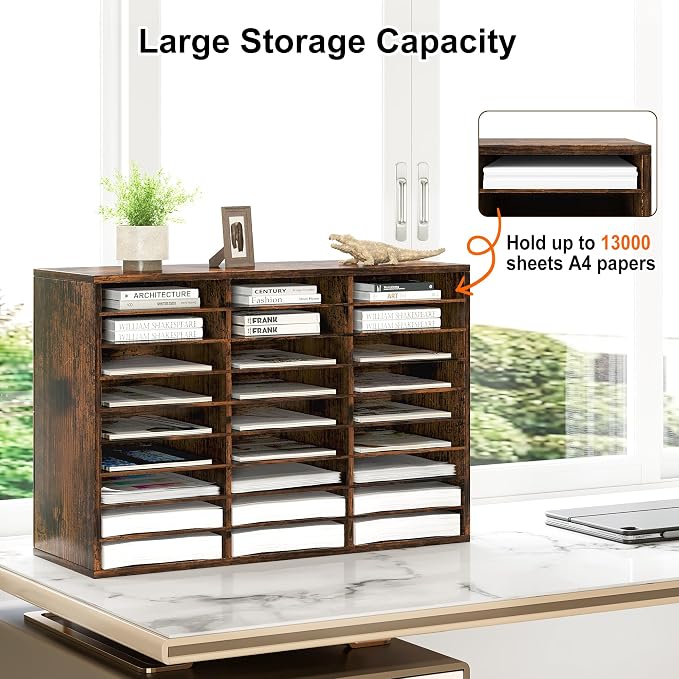 Alpeir Classroom Mailbox 27 Slots with Removable Shelves, Rustic Brown | Hold 13500 Sheets Paper, Heavy Duty, Easily Assemble, Teacher Student Organization, For Classroom, Office Home Countertop - Image 4