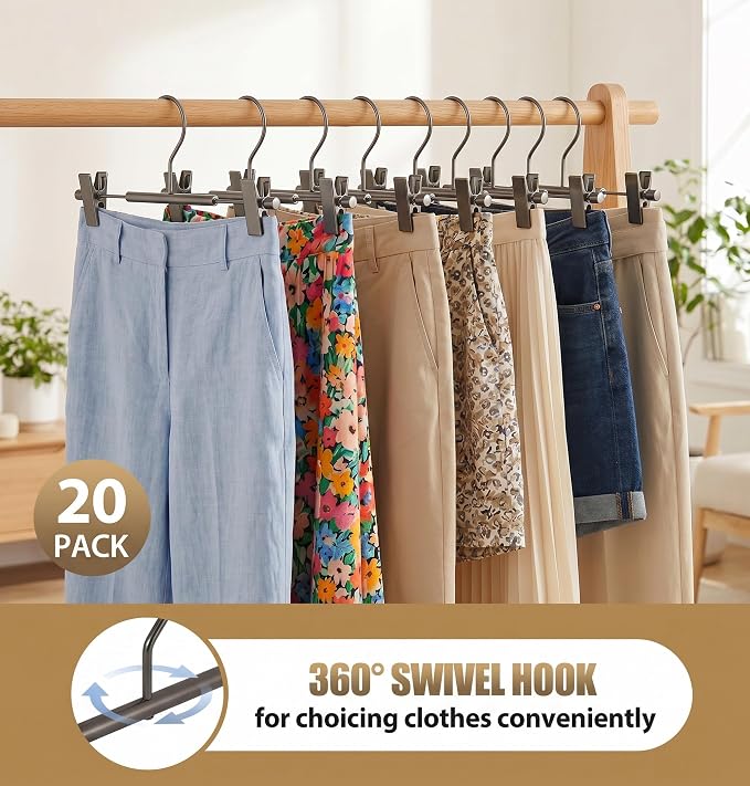 VWV 20 Pack Pants Hangers with Clips, 12.4 Inch Aluminum Skirt Hangers with 360° Swivel Hooks, Heavy Duty Space Saving Closet Hangers for Jeans, Slacks, Shorts (Matte Gunmetal) - Image 5