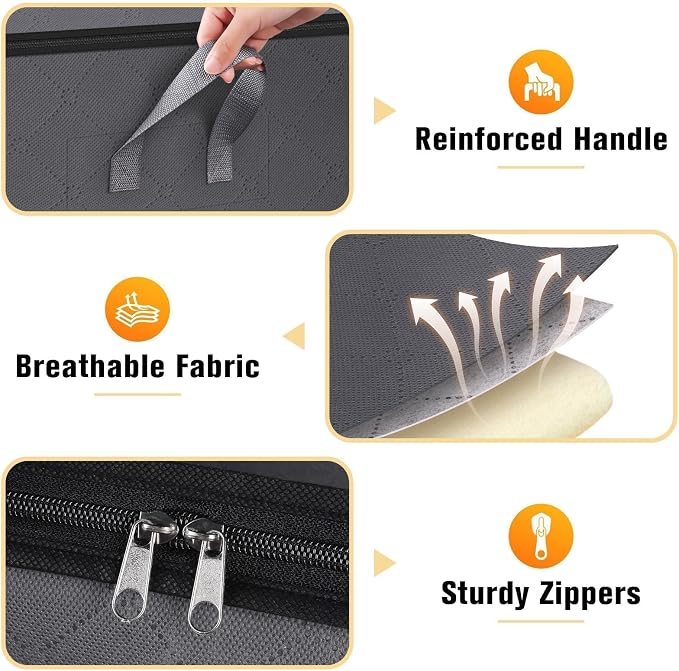 SpaceTrove Clothes Storage Bags, 4-Pack Comforter Blanket Organizers, 80L Large Capacity Containers with Visual Window for Clothing, Quilt, Sheet, Pillow, Closet Organization for Bedding (Grey) - Image 3